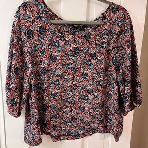About A Girl Navy and Coral Floral Scoop Neck Blouse cropped